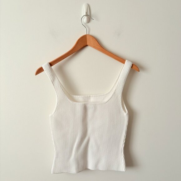 Aritzia Babaton Sculpt Knit Square Neck Tank Top White Size Medium - Picture 7 of 8